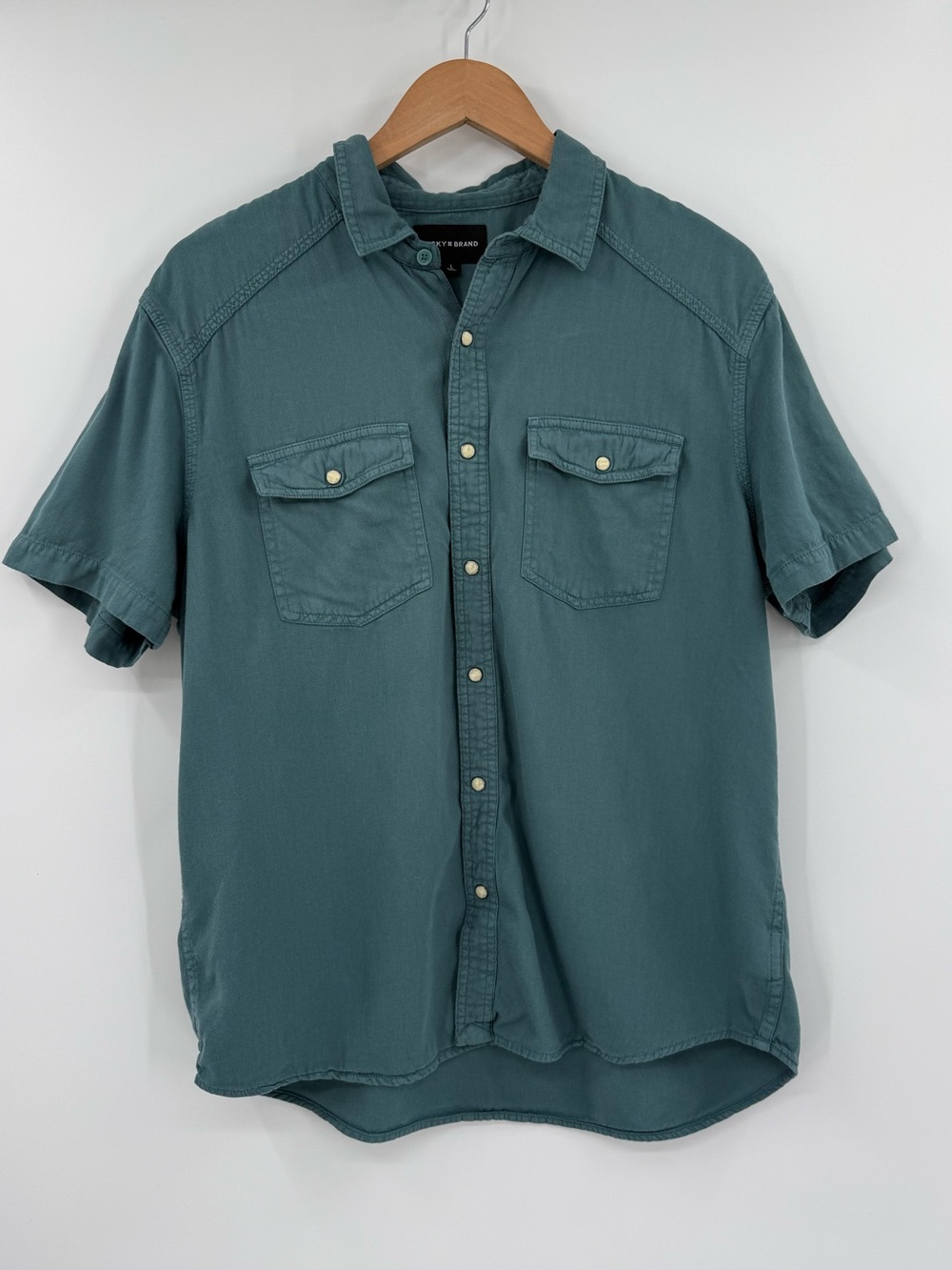 Lucky Brand Vintage Twill Short Sleeve Western Shirt | Hydro Blue | Large